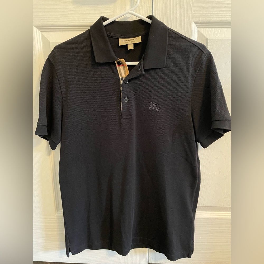 Burberry Black Polo with Signature Plaid Trim